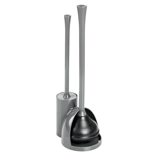 iDesign Compact Toilet Brush and Plunger Set for Bathroom Cleaning and Storage