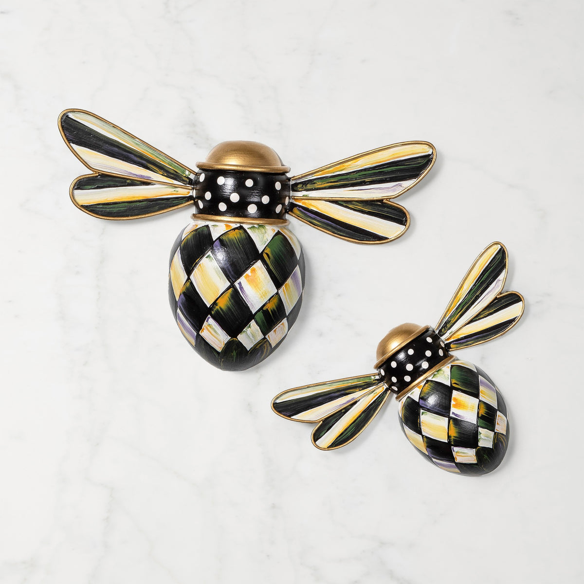 MacKenzie-Childs Courtly Check Outdoor Bee Wall Decor, Set of 2,,WSNOADS