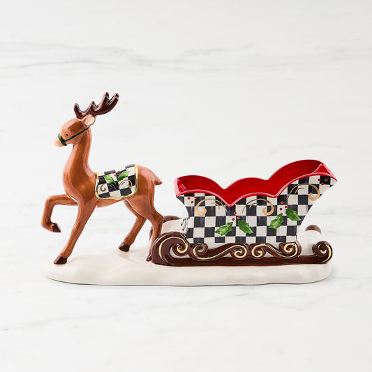 MacKenzie-Childs Holly Deer Sleigh Ceramic Candy Dish,,WSNOADS