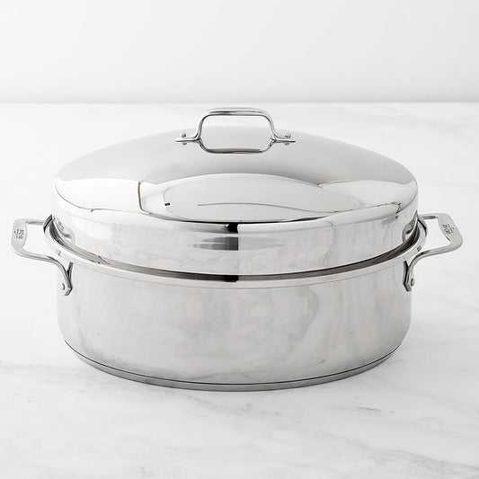 All Clad Stainless-Steel Covered Oval Roasting Pan with Rack,,
