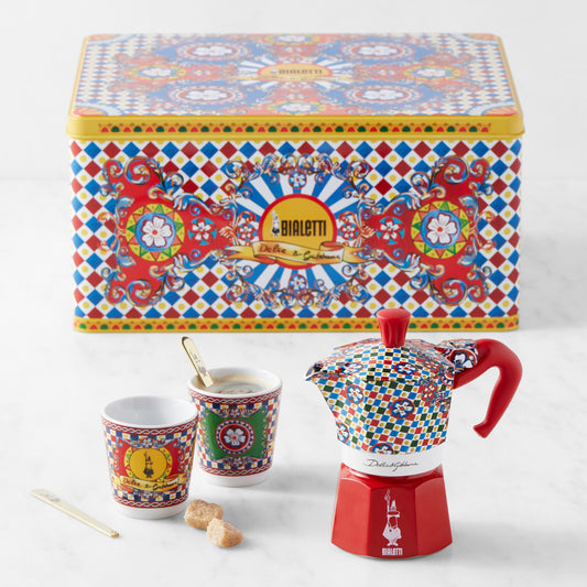 Bialetti Moka Dolce & Gabbana 2-Cup + 2 Espresso Cups & Stirrers Gift Set, Carretto,,WSNOADS