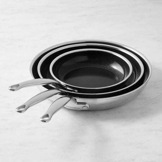 GreenPan Premiere Max Stainless-Steel Ceramic Nonstick Fry Pan, Set of 3,,