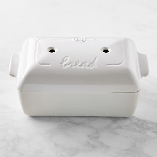 Emile Henry French Ceramic Covered Bread Loaf,white,