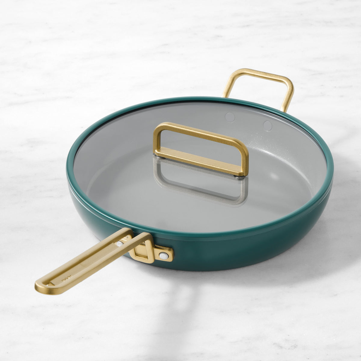 GreenPan Stanley Tucci Ceramic Nonstick Fry Pan with Lid, 12",Venetian Teal,