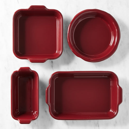 Emile Henry French Ceramic Potter Collection, Set of 4,Cranberry,