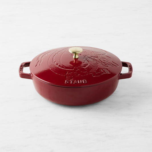 Staub Enameled Cast Iron Braiser with Dragon Lid, 2.5-Qt., Cranberry,,