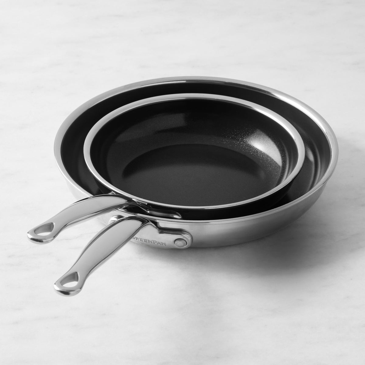 GreenPan Premiere Max Stainless-Steel Ceramic Nonstick Fry Pan, Set of 2,GreenPan Premiere Stainless-Steel Ceramic Nonstick Fry Pan Set\, 8" & 10",