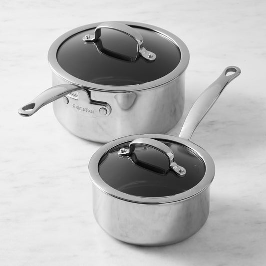 GreenPan Premiere Max Stainless-Steel Ceramic Nonstick Saucepan Set, 1.5-Qt. & 3-Qt.,,