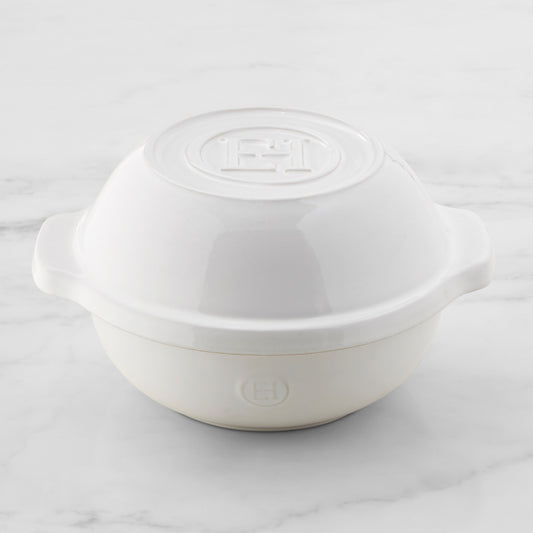 Emile Henry French Ceramic No Knead Bread Pot,White,