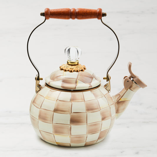 MacKenzie-Childs Mocha Check Whistling Kettle,,WSNOADS