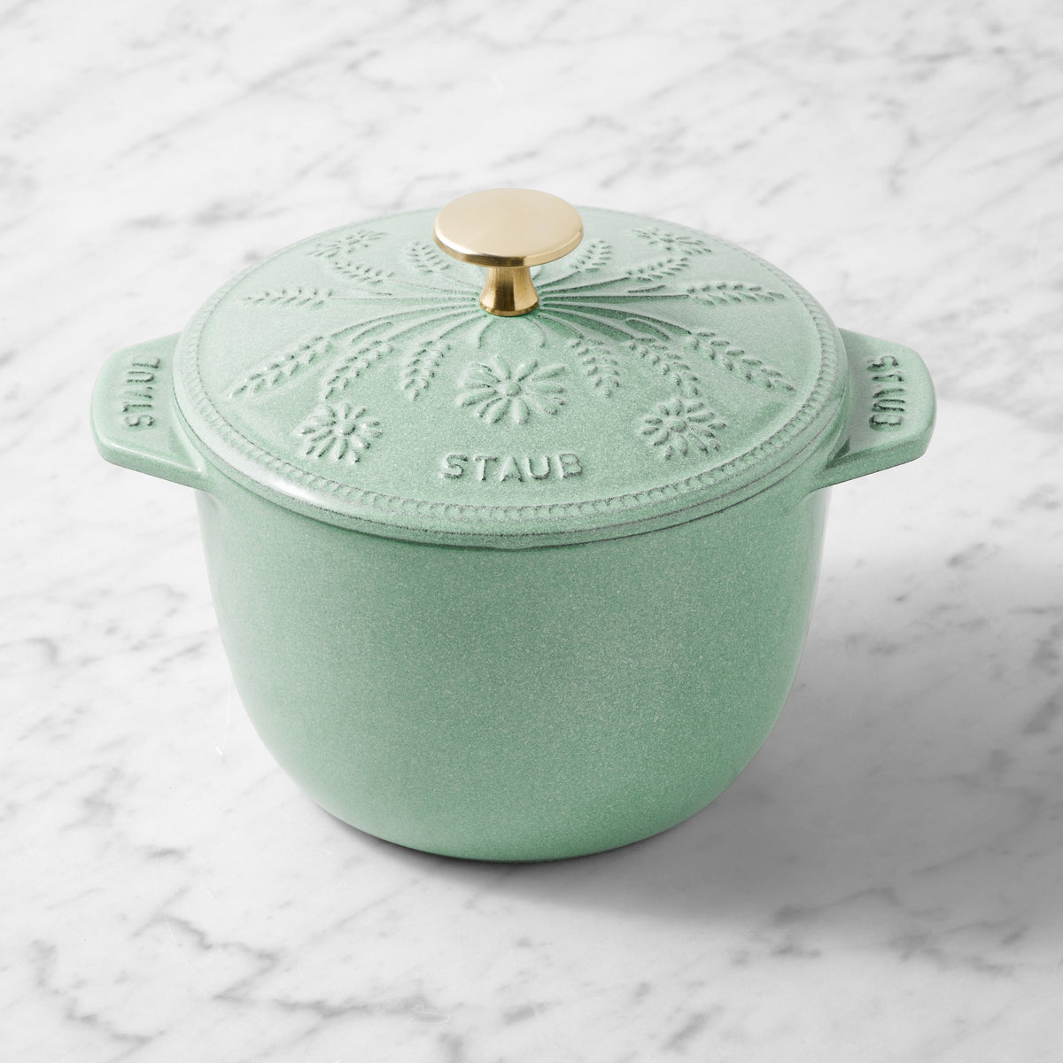 Staub Enameled Cast Iron Floral Petite French Oven, 1.5-Qt.,Sage,