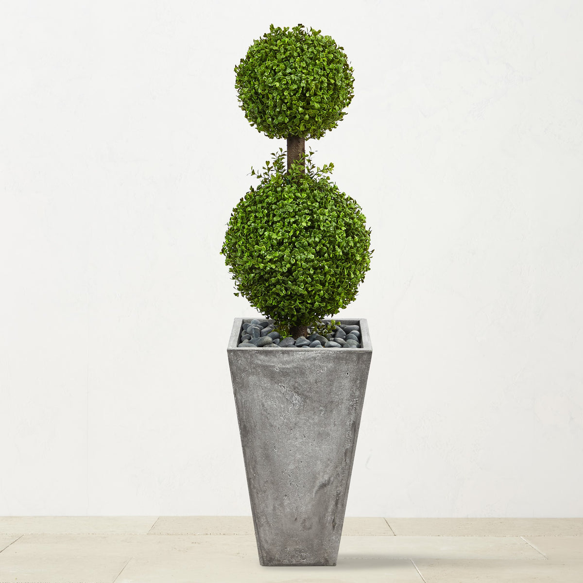 Faux Indoor/Outdoor Double Boxwood Topiary Tree in Cement Planter, 48",WSNOADS,Boxwood Shrubs & Topiaries