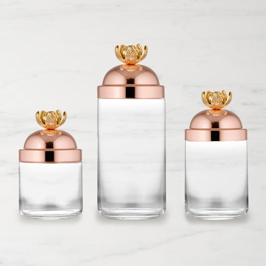 Ruffoni Glass Canisters with Lotus Knob, Set of 3,,