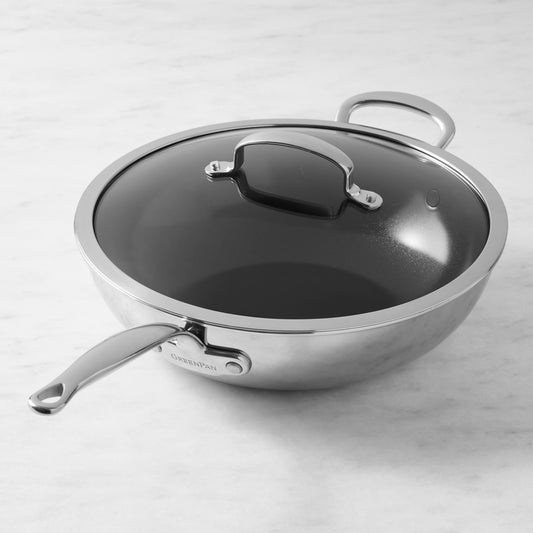 GreenPan Premiere Max Stainless-Steel Ceramic Nonstick Covered Wok, 12",,