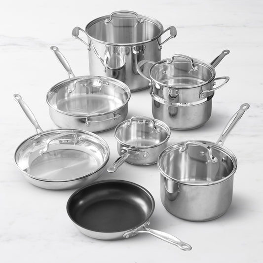 Cuisinart Chef's Classic Stainless-Steel Ceramic Nonstick Mixed Material 14-Piece Cookware Set,,