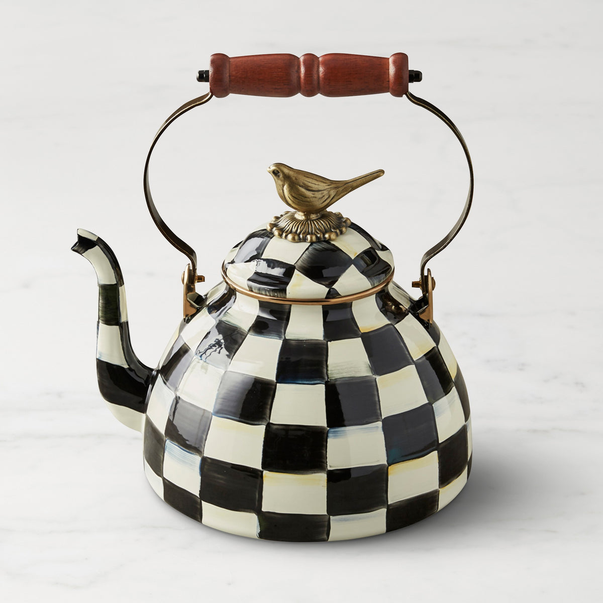 MacKenzie-Childs Courtly Check Tea Kettle with Bird Knob, 3-Qt.,,