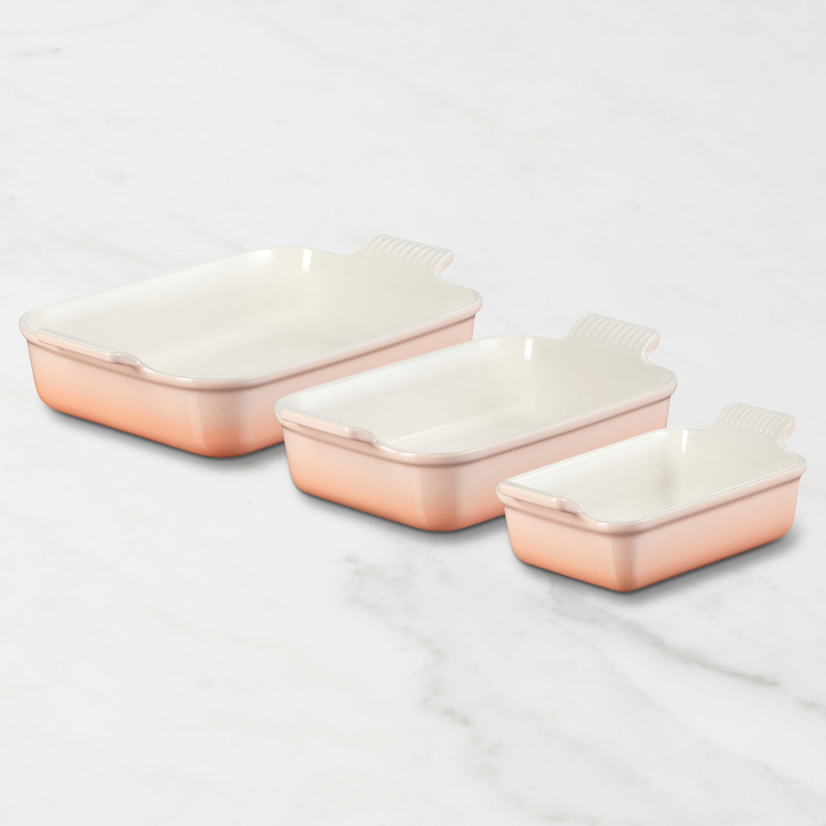 Le Creuset Heritage Open Rectangular Dishes, Set of 3,Peche,