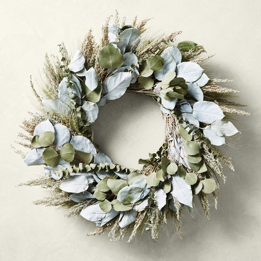 Painted Salal and Eucalyptus Live Wreath,22",