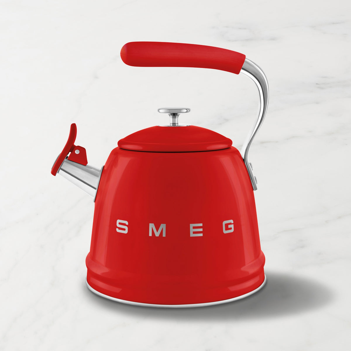 SMEG Stainless-Steel Whistling Tea Kettle, 2.5-Qt.,Red,