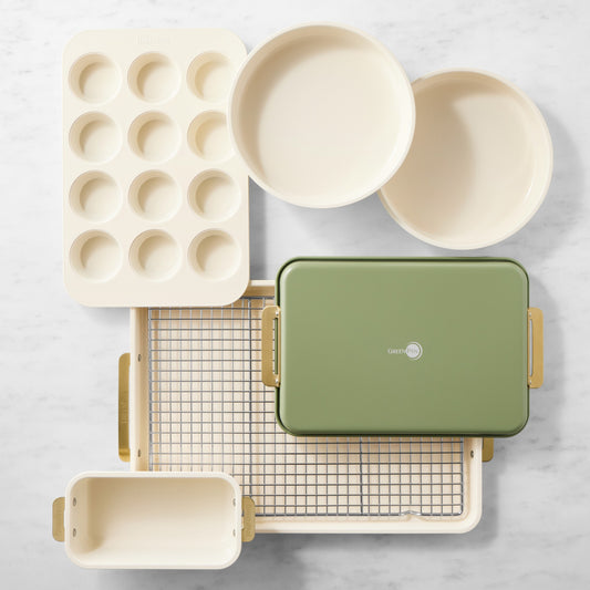 GreenPan Reserve Ceramic Nonstick Bakeware, Set of 7,Sage,Sage
