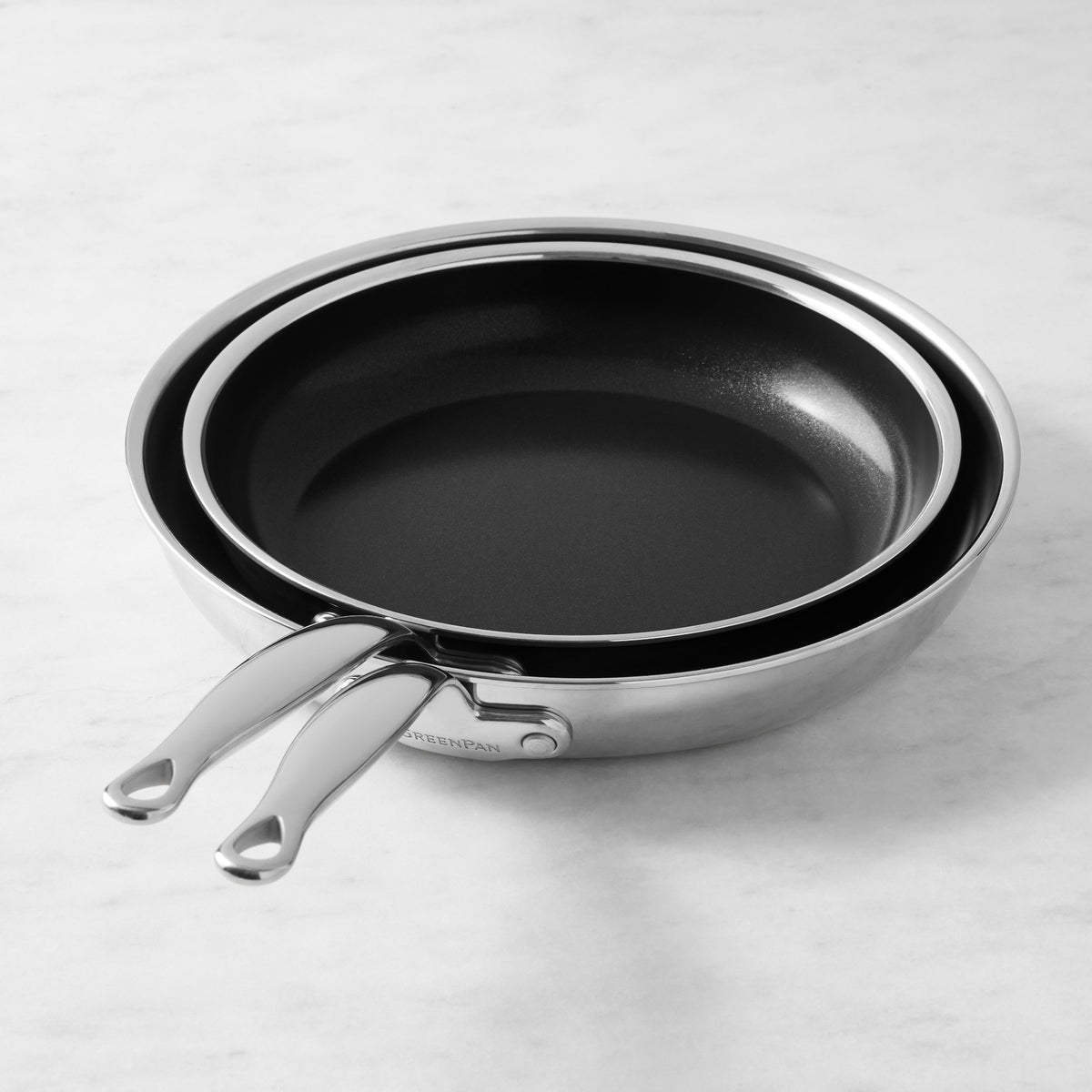 GreenPan Premiere Max Stainless-Steel Ceramic Nonstick Fry Pan, Set of 2,GreenPan Premiere Stainless-Steel Ceramic Nonstick Fry Pan Set\, 10" & 12",