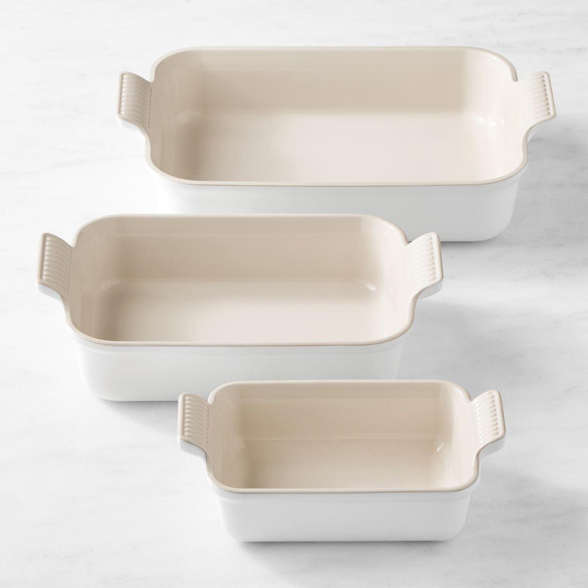 Le Creuset Heritage Open Rectangular Dishes, Set of 3,Matte White,