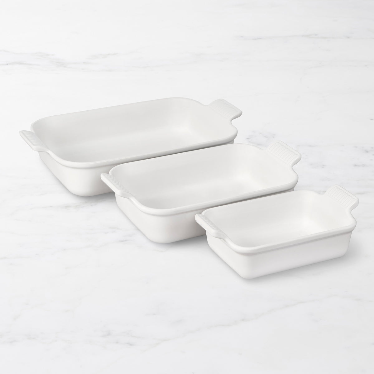 Le Creuset Heritage Open Rectangular Dishes, Set of 3,White,