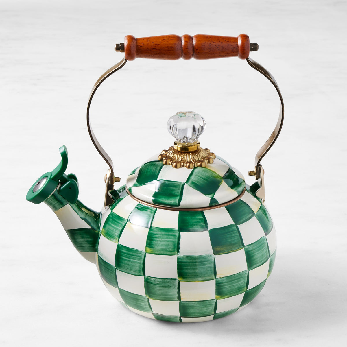MacKenzie-Childs Emerald Check Whistling Tea Kettle, 2-Qt.,,WSNOADS